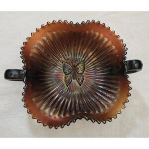 Vintage Imperial Glass Butterfly Carnival Glass Bon Bon Dish Amethyst Iridescent